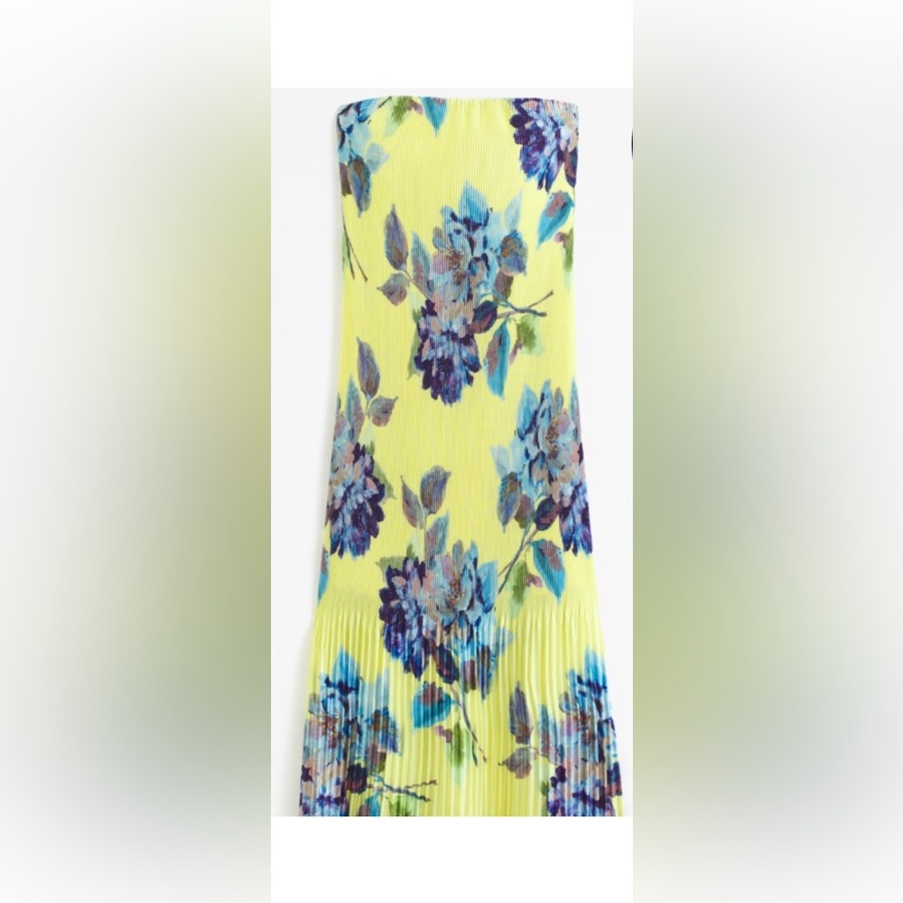 Abercrombie Giselle Pleat Release Midi Dress in Chartreuse Floral